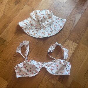 ABERCROMBIE BIKINI TOP AND MATCHING BUNKET HAT ORANGES/PEACHES FRUIT